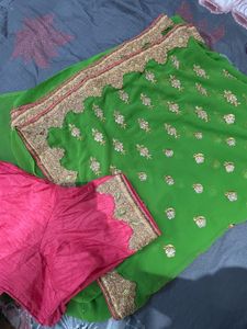 Gorgeous Green Saree with Pink Blouse