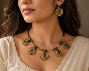 Vintage Afghani Necklace with Green Stones