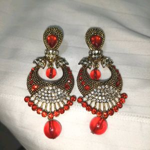 Red Golden Fancy Ethnic Traditional Earrings