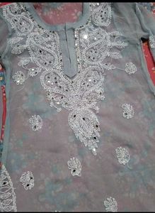 Chikankari kurti with mirror work....