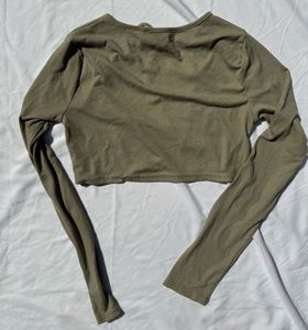 Olive Green Tie-Neck Cropped Top