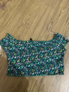 Green Floral Smocked Off-Shoulder Top