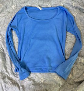 Blue Ribbed Knit Top