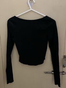 Black Square Neck Long Sleeve Top