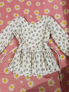 White Floral Print Kurta with Lace Detail