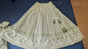Green Mirror Work Organza Lehenga Choli
