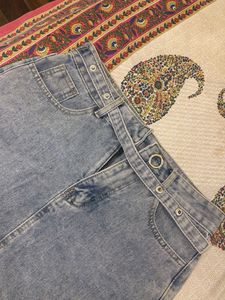 Distressed Denim Skirt with Belt
