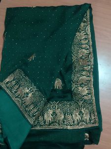 Elegant Emerald Green Embroidered Saree