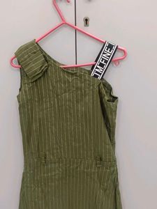 Olive Green Striped One-Shoulder Dress
