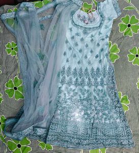 Elegant Blue Embroidered Anarkali Suit Set
