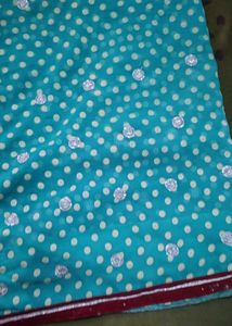 Beautiful Blue Saree with White Polka Dots