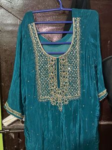 Teal Embroidered Kurta