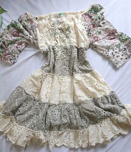 Boho Tiered Embroidered Off-Shoulder Dress