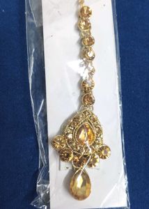 Golden AD Party Wear Pearl Maangtika