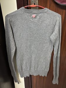 Gray V-Neck Knit Sweater