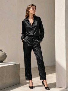 🖤 CHEMISTRY Black Satin Tailored Trousers — Luxe
