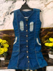 Sleeveless Denim Button-Up Dress
