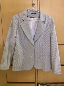 Pinstripe Blue & White Blazer Oversize With Patch