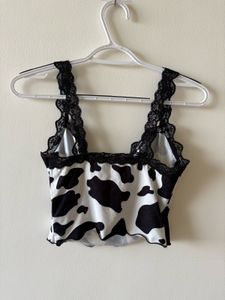 Cow Print Lace Trim Cami Top