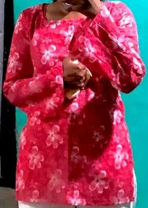 Red Floral Print Kurta