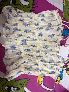 XS Floral Ruched Crop Top with Tie Straps