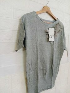 Grey Floral Detail Top
