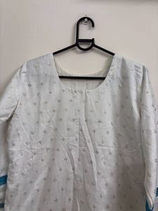 White Kurta with Blue Accents