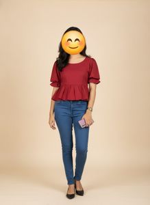 Red Peplum Top with Ruffle Sleeves