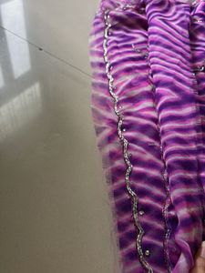 Purple Leheriya Saree with Silver Embellishments a