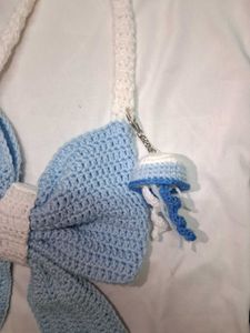 Crocheted Bow Shaped Bag with Jellyfish Charm