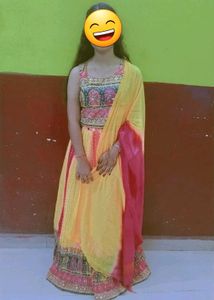 Vibrant Yellow & Pink Lehenga Choli Set
