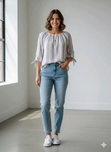 Happy🕐 Hr.  Branded Striped Casual Blouse Top