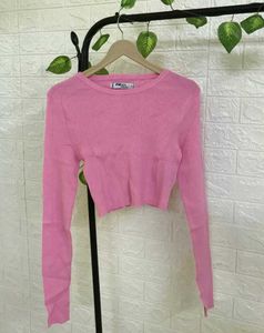 Branded Pink Ribbed Crop Top