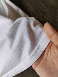 White V-Neck T-Shirt with Text Detail