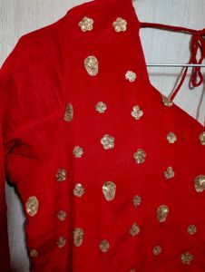 Elegant Red &amp; Teal Embroidered Salwar Kameez Set