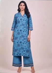 Blue Printed Kurta Palazzo Set