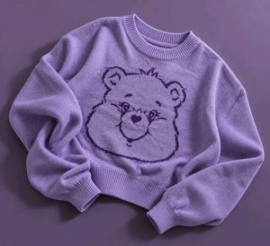 LAVENDER TEDDY BEAR GRAPHIC KNIT SWEATER