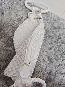 Elegant Beaded White Clutch Bag