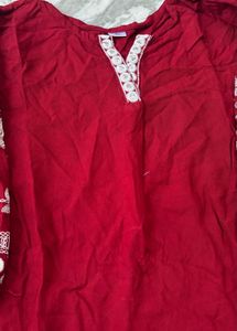 Red cord Set with White Embroidery