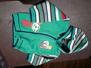 Kids Green Cardigan and pants set with bib