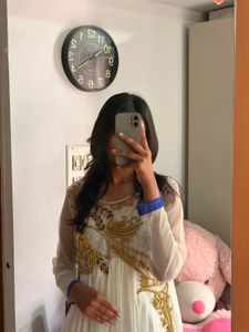 Elegant White Kurta with Gold Embellishments