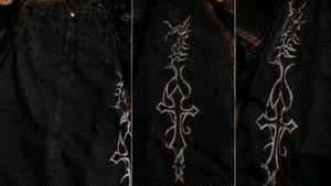 korean midi black skirt with cybersigilism art