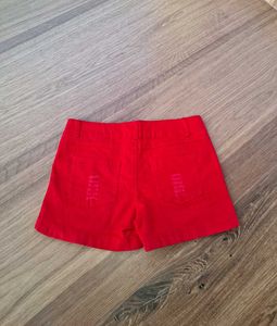 Vibrant Red Distressed Denim Shorts
