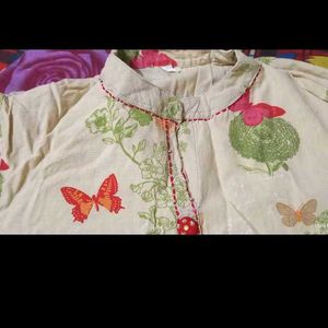 Cream Butterfly Print Kurta