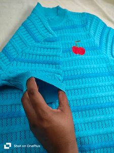 Cute Blue Cherry Knit Top