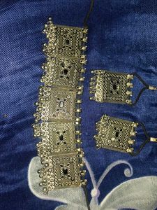 Oxidized Silver Choker Necklace & Earrings Set