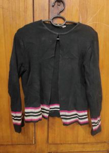 Chic Black Cardigan with Striped Cuffs