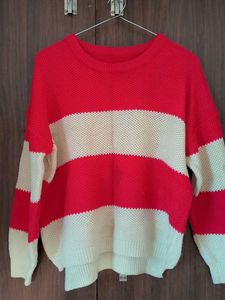 Red & Cream Striped Knit Sweater