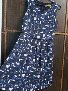 Women's Georgette Blue Floral Dress with Cut Sleev