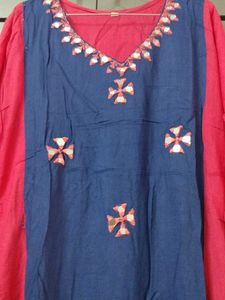 Vibrant Pink &amp; Blue Embroidered Kurta